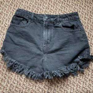 • black denim forever 21 fringe shorts